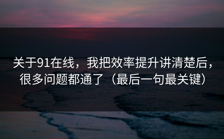 关于91在线，我把效率提升讲清楚后，很多问题都通了（最后一句最关键）